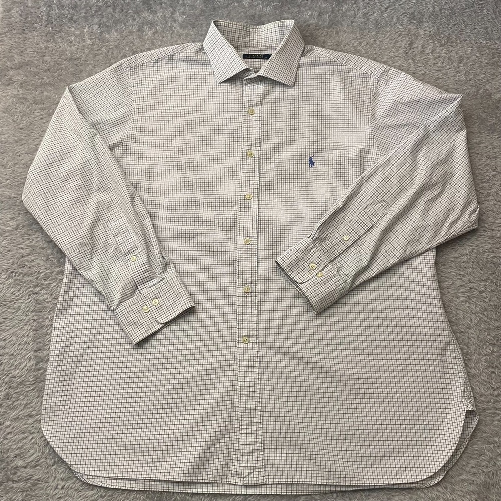 Polo Ralph Lauren Button Up Shirt Mens XXL 18 34/35 White Blue Check Long Sleeve